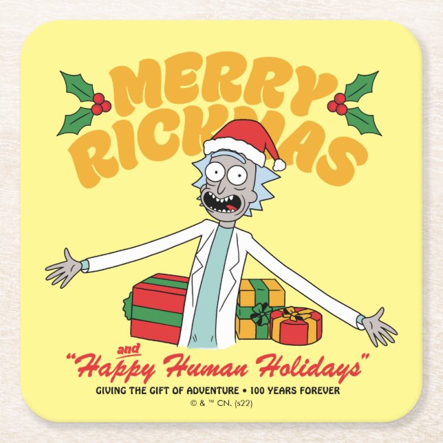 Posavasos Cuadrado De Papel Merry Rickmas and Happy Human Holidays (Anverso)
