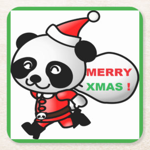 POSAVASOS CUADRADO DE PAPEL "MERRY XMAS" PANDA OSAR SANTA
