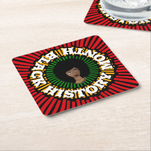 Posavasos Cuadrado De Papel Mes de la historia negra, rayas de sol, mujer negr