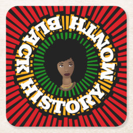 Posavasos Cuadrado De Papel Mes de la historia negra, rayas de sol, mujer negr