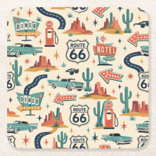 Posavasos Cuadrado De Papel Mesa de bebidas de la diner Route 66 con temática 