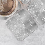 Posavasos Cuadrado De Papel Metálico personalizado del Purpurina de plata Glam<br><div class="desc">Personalice fácilmente esta metalizado y glamorosa montaña con motivos purpurinas con su propio nombre personalizado.</div>