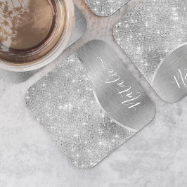 Posavasos Cuadrado De Papel Metálico personalizado del Purpurina de plata Glam