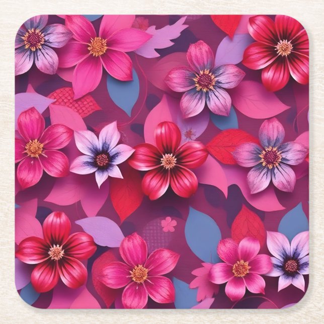 Posavasos Cuadrado De Papel  Metallic Flowers Paper Pulp Coaster Set  (Anverso)