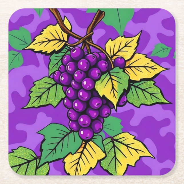 Posavasos Cuadrado De Papel Metallic Purple Grapes Camo Coaster Set (Anverso)