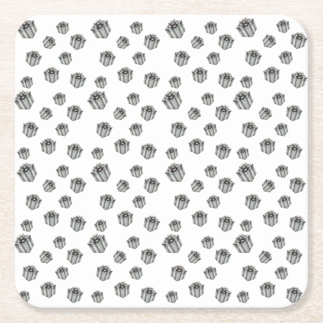 Posavasos Cuadrado De Papel Metallic Silver Presents Premium Party Celebration (Anverso)