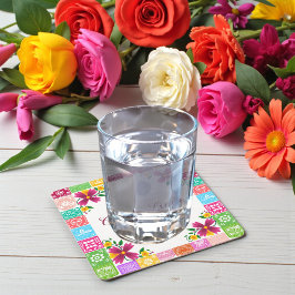 Posavasos Cuadrado De Papel Mexican Folk Art Floral Baby Shower Coasters