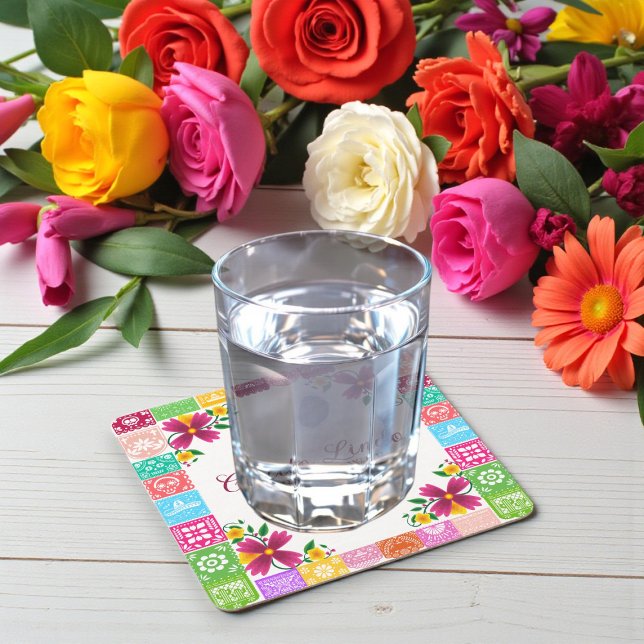 Posavasos Cuadrado De Papel Mexican Folk Art Floral Baby Shower Coasters (Subido por el creador)
