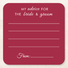 Posavasos Cuadrado De Papel Mi consejo para el boda rojo divertido de la novia