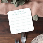 Posavasos Cuadrado De Papel Mi consejo para la novia y el novio boda verde div<br><div class="desc">Monasterio de papel boda divertido con 4 líneas verdes de menta para que sus invitados escriban sus pensamientos felices para los recién casados sobre un fondo blanco; la leyenda sobre la montaña dice "Mi consejo para la novia y el novio" en fuentes verdes modernas. Vea la colección "Delicate Orchids -...</div>