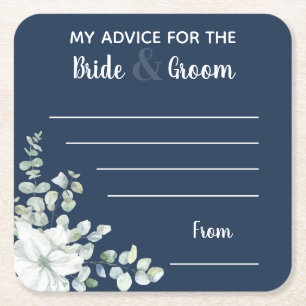 Posavasos Cuadrado De Papel Mi consejo para la novia y el novio color azul del
