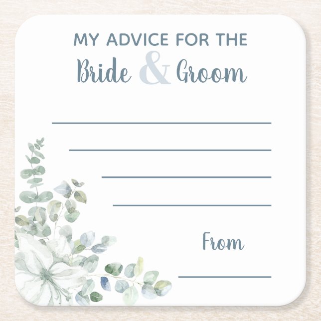 Posavasos Cuadrado De Papel Mi consejo para la novia y la acuarela del novio (Anverso)