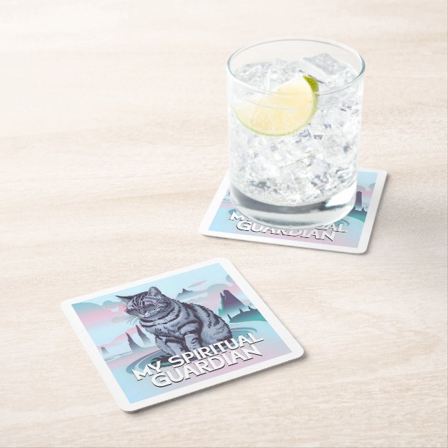 Posavasos Cuadrado De Papel Mi gato guardián espiritual (In situ)
