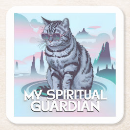 Posavasos Cuadrado De Papel Mi gato guardián espiritual