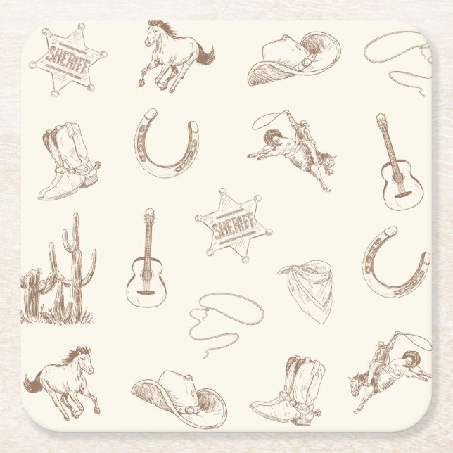 Posavasos Cuadrado De Papel Mi primer cumpleaños de Rodeo Cowboy Neutral (Anverso)