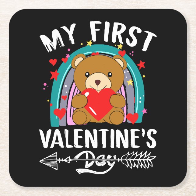 Posavasos Cuadrado De Papel mi primer día de San Valentín (Anverso)