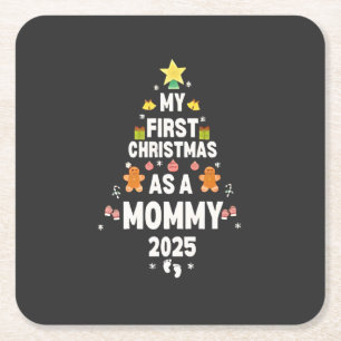 Posavasos Cuadrado De Papel Mi primera Navidad como Mamá 2025 Navidad