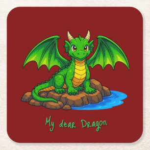 Posavasos Cuadrado De Papel Mi querido Dragón