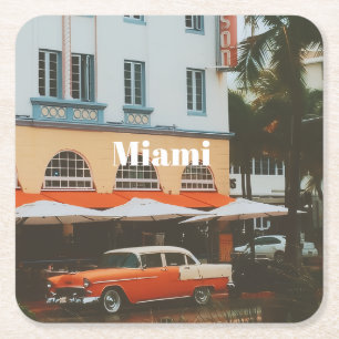 Posavasos Cuadrado De Papel Miami Ocean Drive Recuerdo de Viaje
