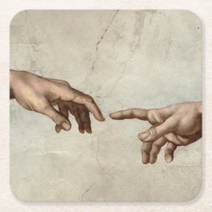 Posavasos Cuadrado De Papel Michaelangelo manos creación adam dios