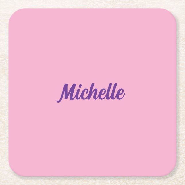 Posavasos Cuadrado De Papel Michelle Name Pink Paper Coaster Set (Anverso)