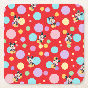 Posavasos Cuadrado De Papel Mickey Mouse Lunares Rojo Baby Shower