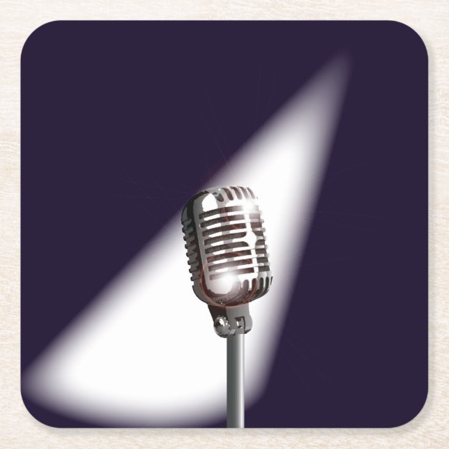 Posavasos Cuadrado De Papel Micrófono de etapa retro (Anverso)