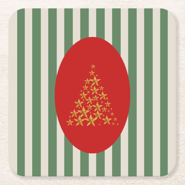 Posavasos Cuadrado De Papel Mid century christmas tree with Golden star (Anverso)