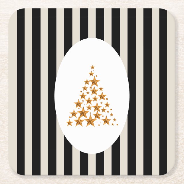 Posavasos Cuadrado De Papel Mid century christmas tree with Golden star (Anverso)