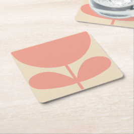 Posavasos Cuadrado De Papel Mid‑century modern- Retro Scandinavian Flowers