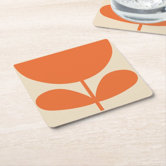 Posavasos Cuadrado De Papel Mid‑century modern- Retro Scandinavian Flowers  (En perspectiva)