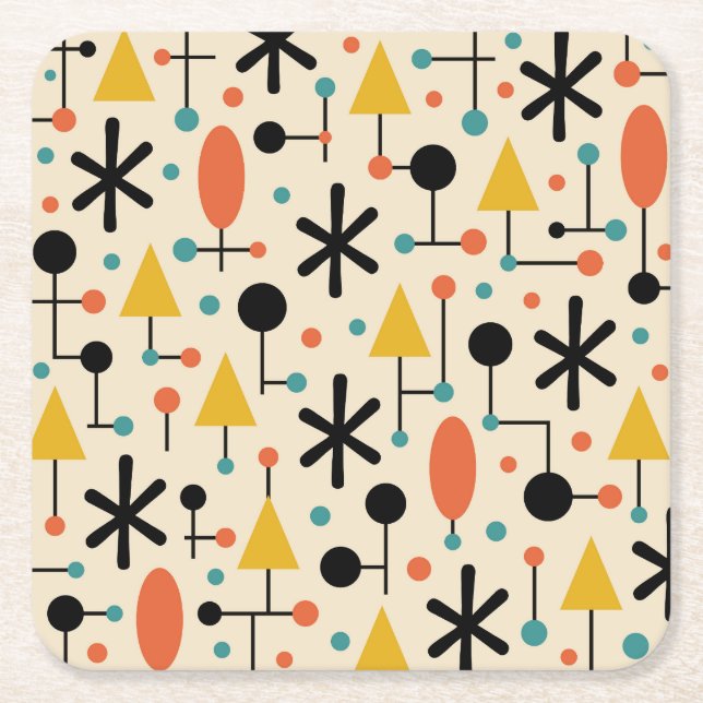 Posavasos Cuadrado De Papel Mid Century Modern Starburst Pattern (Anverso)