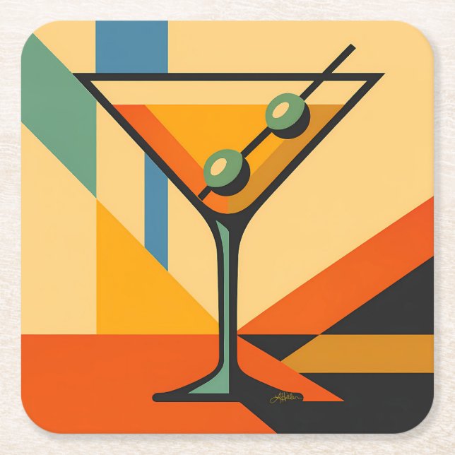 Posavasos Cuadrado De Papel Mid Century Modern Sunrise Bauhaus Martini (Anverso)