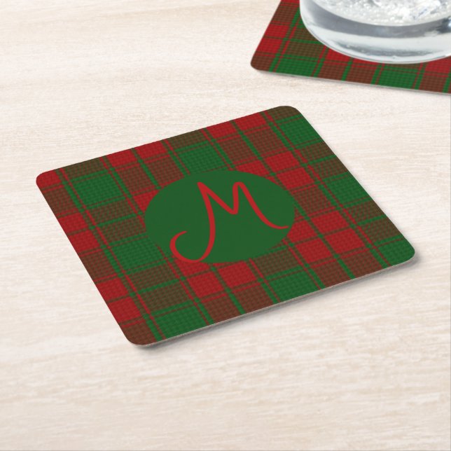 Posavasos Cuadrado De Papel Middleton Tartan Monogrammed (En perspectiva)