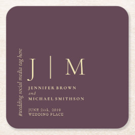 Posavasos Cuadrado De Papel Midnight Fig & Champagne Simple Elegant Wedding