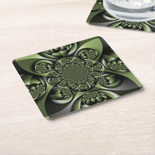 Posavasos Cuadrado De Papel Mini Esferas del bosque verde blanco (En perspectiva)