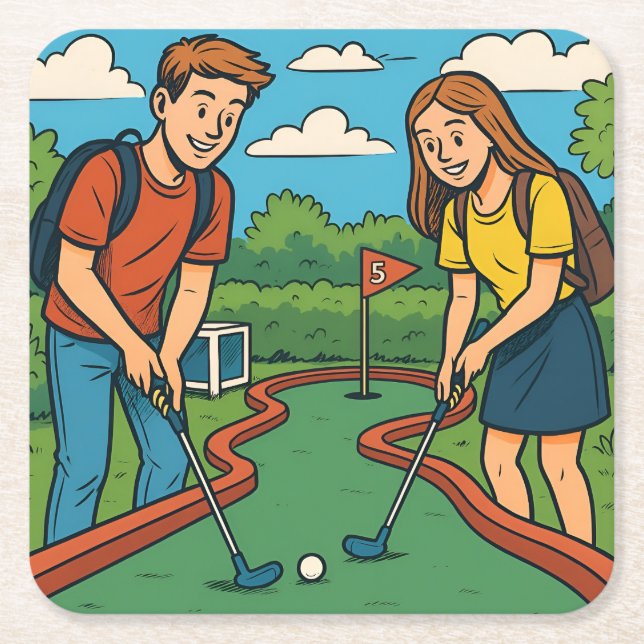 Posavasos Cuadrado De Papel Minigolf College Students Coaster Set (Anverso)