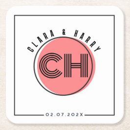 Posavasos Cuadrado De Papel Minimal retro monogram initials Wedding 