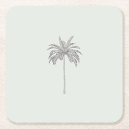 Posavasos Cuadrado De Papel Minimal Tropical Palm Tree Illustration Wedding
