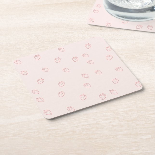 Posavasos Cuadrado De Papel Minimalismo de Fresa (En perspectiva)