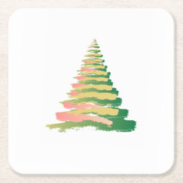 Posavasos Cuadrado De Papel Minimalist Brushstroke Christmas Tree