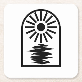 Posavasos Cuadrado De Papel Minimalist Celestial Sun and water