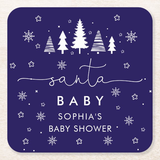 Posavasos Cuadrado De Papel Minimalist Christmas Baby Shower (Anverso)