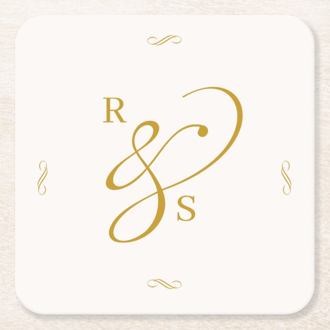 Posavasos Cuadrado De Papel Minimalist Couple Monogram  (Anverso)