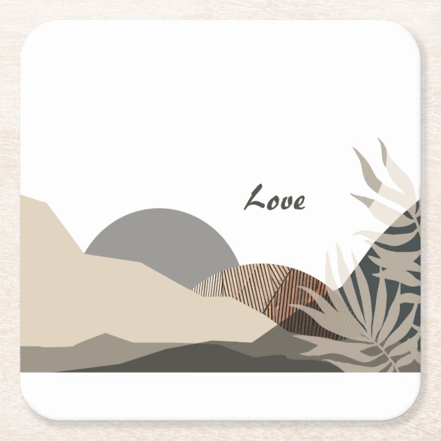 Posavasos Cuadrado De Papel Minimalist Earth Tones Boho "Love"  (Anverso)