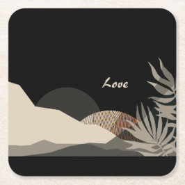 Posavasos Cuadrado De Papel Minimalist Earth Tones Boho "Love" 