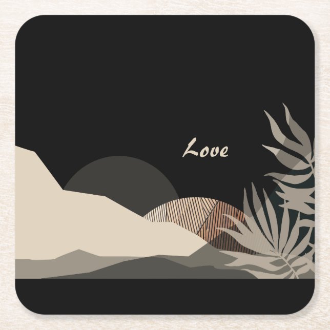 Posavasos Cuadrado De Papel Minimalist Earth Tones Boho "Love"  (Anverso)