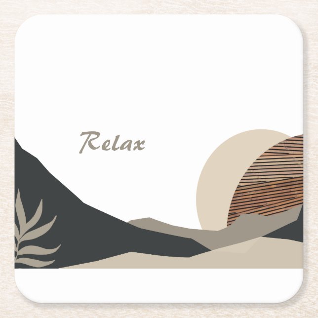 Posavasos Cuadrado De Papel Minimalist Earth Tones Boho "Relax"  (Anverso)