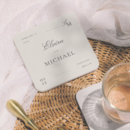 Posavasos Cuadrado De Papel Minimalist Ivory Editorial Wedding