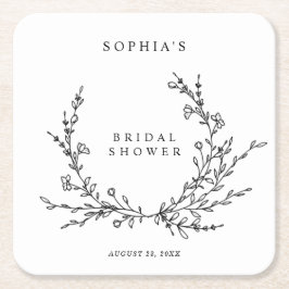 Posavasos Cuadrado De Papel Minimalist Line Art Bridal Shower Square
